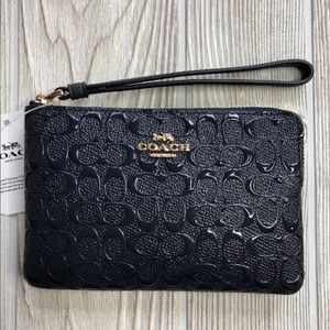 Coach Navy Blue Embossed Wristlet
